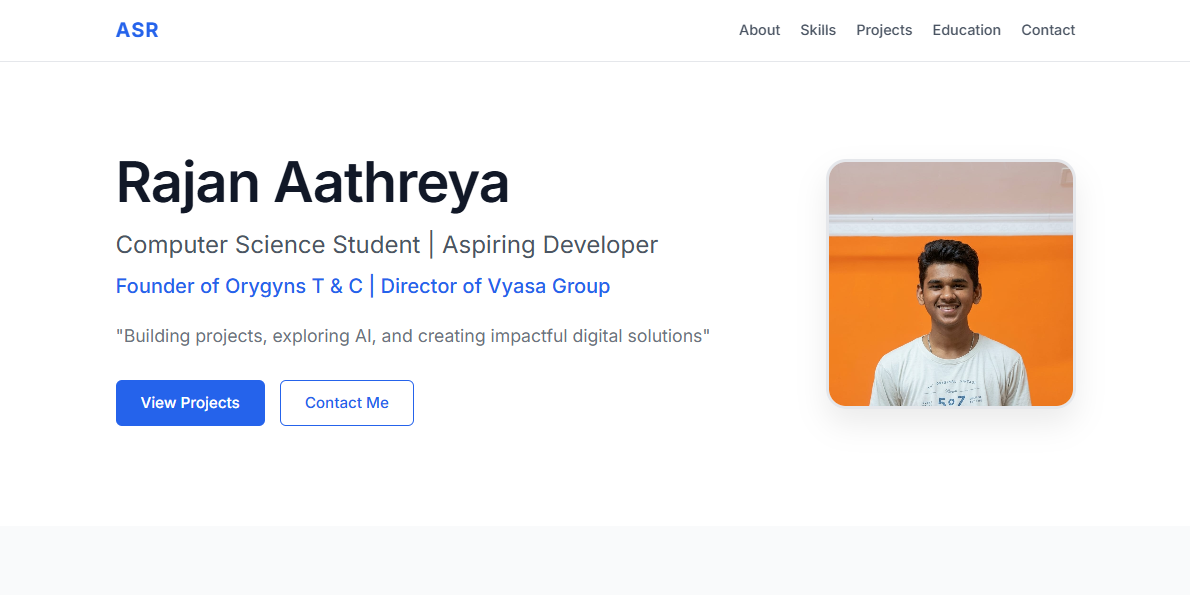 Rajan Aathreya Professional E-Portfolio Website Preview